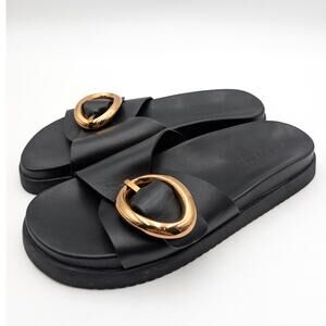 Steve Madden Mandie Slide Sandals Women's Leather Black/Gold Size US8M EU38.5